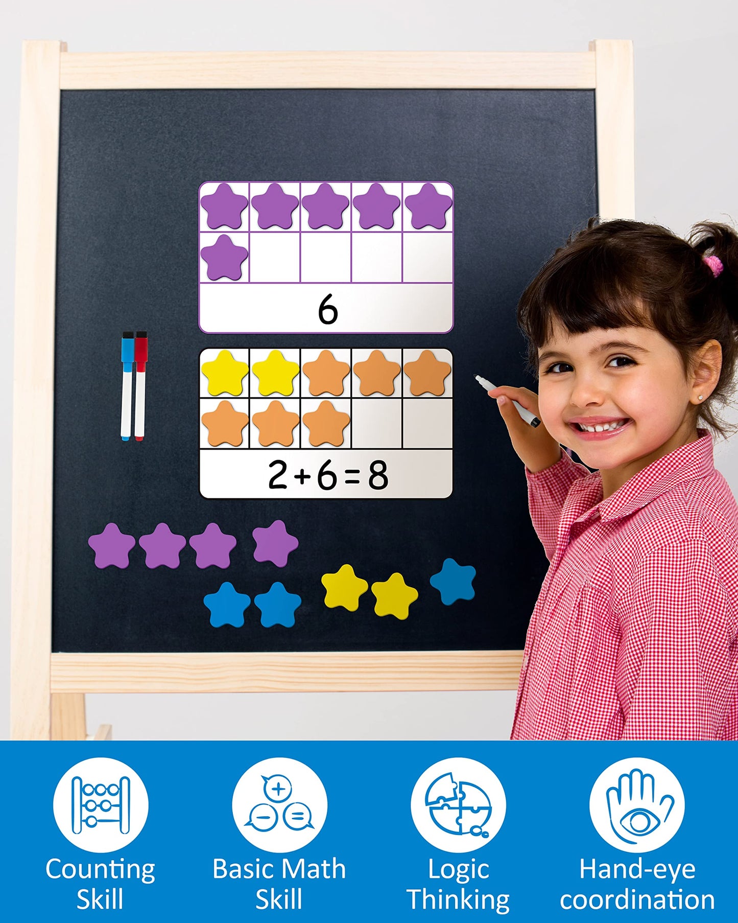 Coogam Magnetic Ten-Frame Set, Math Manipulative Eva Number Counting Games, Montessori Educational Toy Gift For Kindergarten Classroom Kids 3 4 5 Year Old