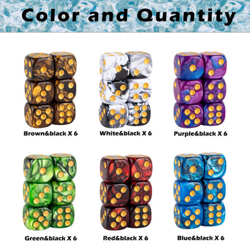 48 PCS 12mm 6 Sided Dice Set Marble D6 Dice Round Corner Board Game Dice for Tenzi Farkle Bunco MTG DND or Math Learning