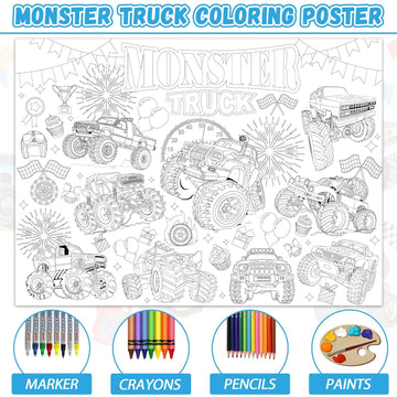 Naozinebi Monster Trucks Coloring Poster For Kids Giant Coloring Poster Large Monster Coloring Tablecloth Jumbo Coloring Books F