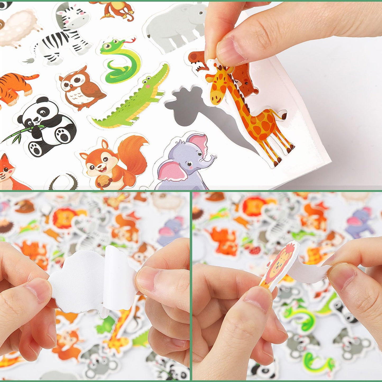 Julbear 300 Pieces Animals Foam Stickers Bulk Self-Adhesive Cartoon Forest Animals Reward Stickers For Arts Crafts Animals Fores
