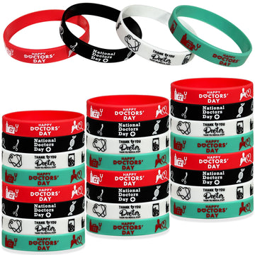 Fshanee 24Pcs Thanks Doctor Rubber Bracelets Happy Doctors Party Favors Doctor Party Supplies Silicone Wristbands National Docto