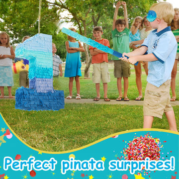 Number 1 2 3 4 5 6 7 8 9 Piñata With Stick Blindfold Confetti, Gradient Blue Piñata For Kids Birthday Party Large Blue Piñata For Boys Girls Birthday Anniversary Decoration Supplies(Number 1)
