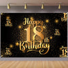 Happy 18Th Birthday Backdrop Banner Step And Repeat 18 Years Old Background Decorations For Women Men Her Him Photography Party Supplies Glitter Black Gold