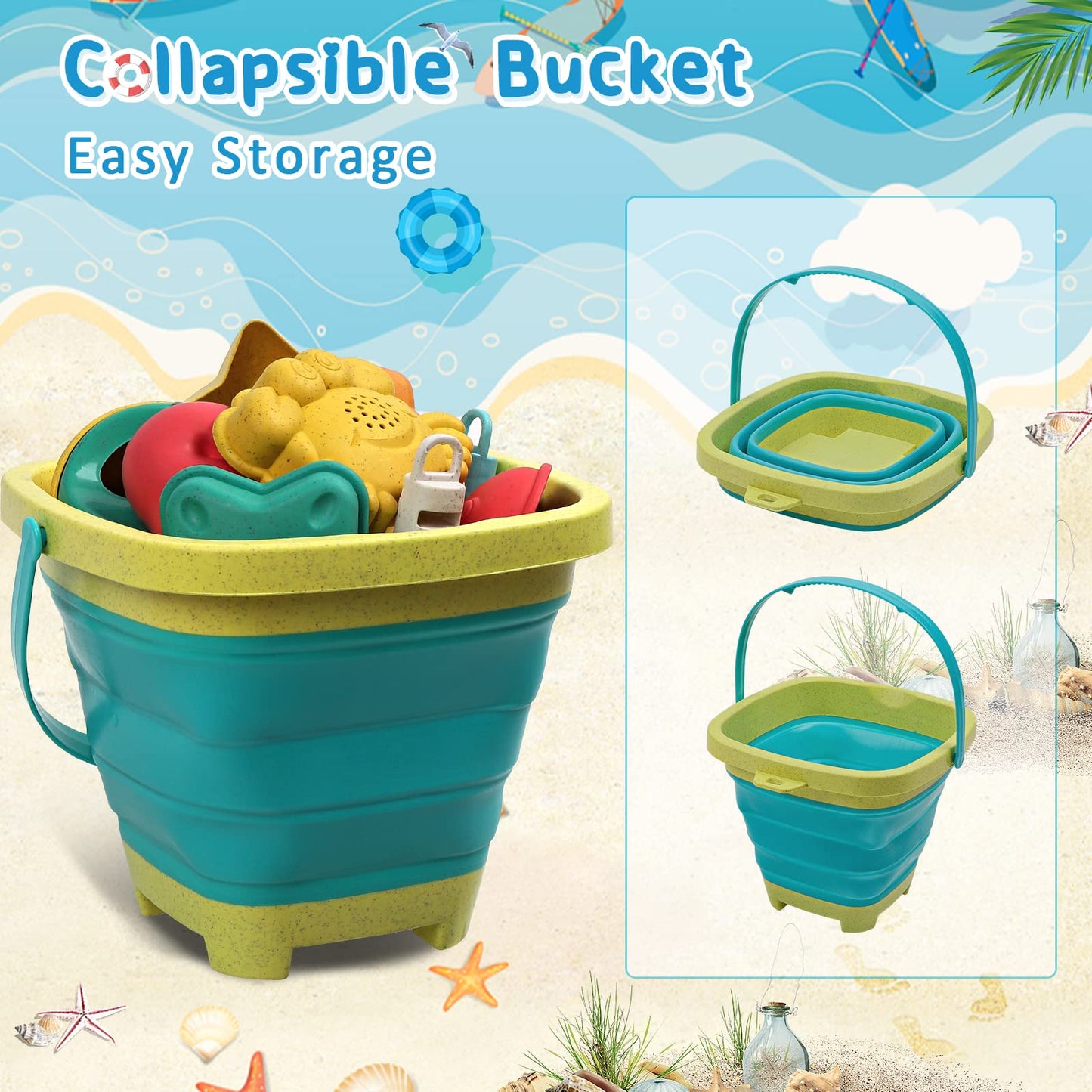 HomeMall 14PCS Beach Toys for Kids, Sand Toys Set for Toddlers, Sandbox Toys Includes Collapsible Bucket Shovel and Rake Set, Sa