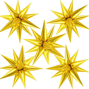 60 Pcs Gold Star Balloons Explosion 12 Point Foil Cone Balloons Magic Starburst Balloons Large For Wedding Anniversary Backdrop