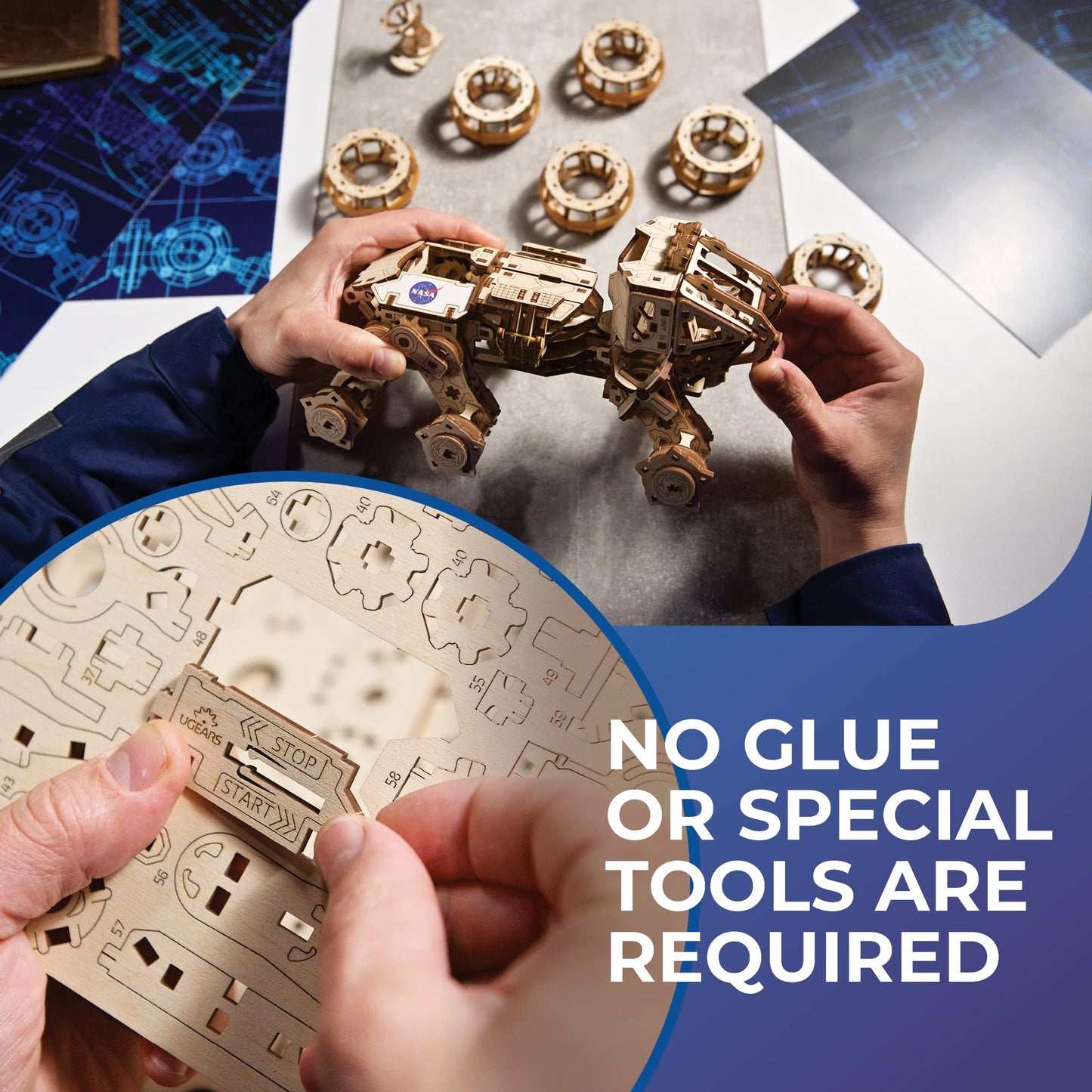 Ugears Wooden 3D Puzzles For Adults - Manned Mars Rover Nasa Car Puzzles For Adults – Mechanical 3D Puzzle Models For Adults To Build With Spring Drive Crafts For Adults 562 Pcs