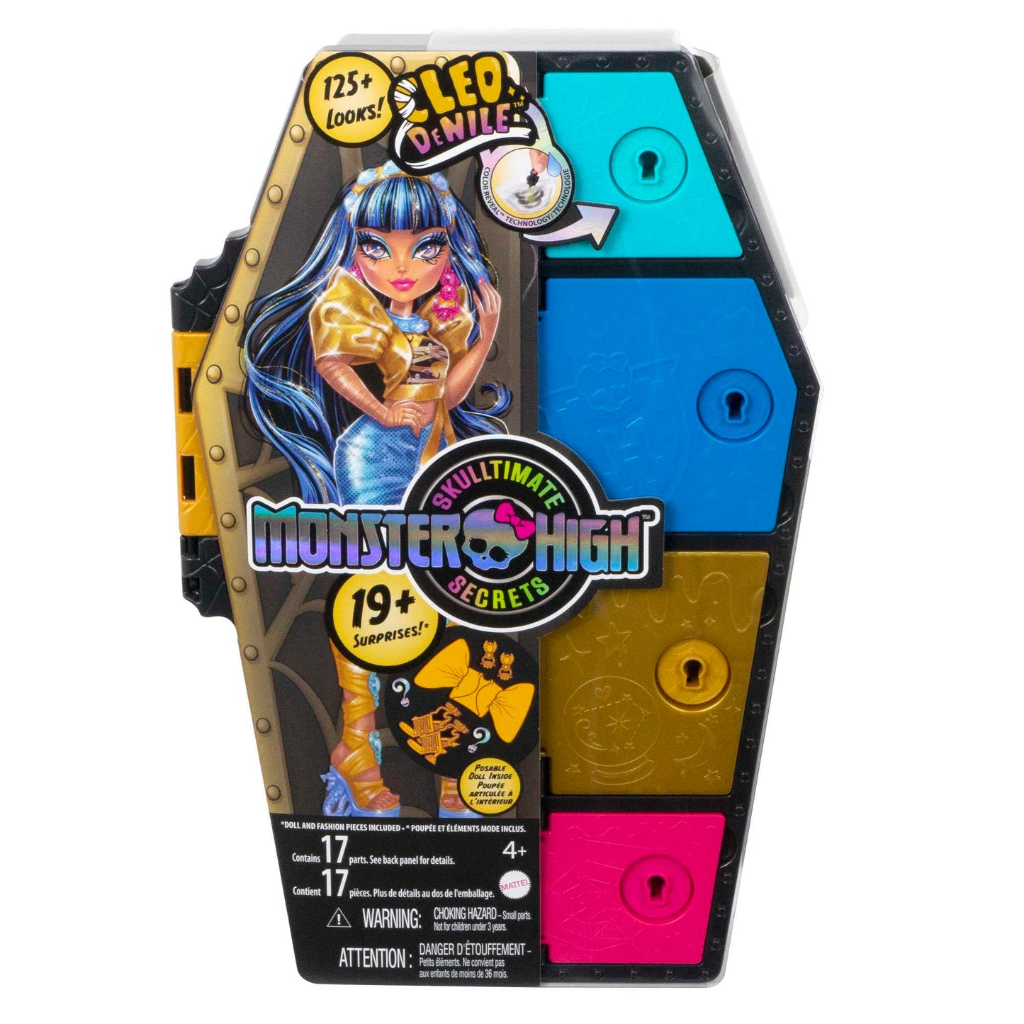 Monster High Skulltimate Secrets Doll Set - Cleo De Nile with Dress-Up Locker, 19+ Surprises, Plastic, 1 Unit
