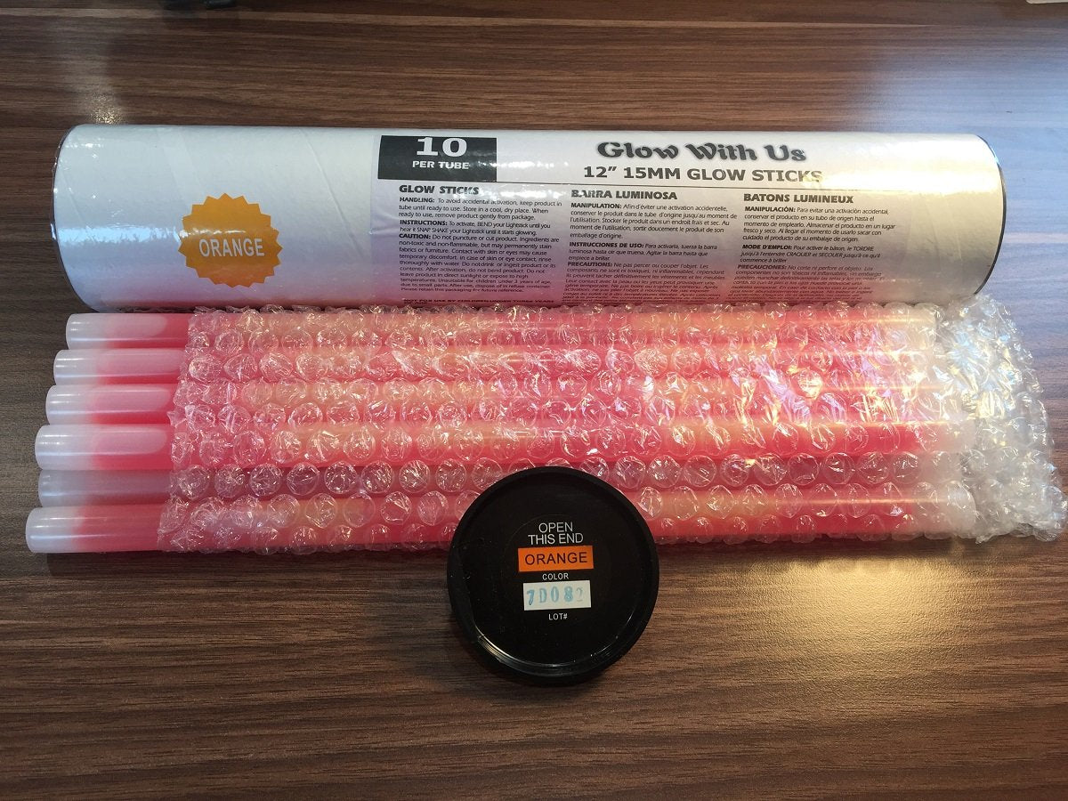 Glow Sticks Bulk Wholesale, 10 12    15mm Dia. Orange Industrial Grade Jumbo Light Sticks, Bright Color, Glow 14 Hrs, Safety Glo