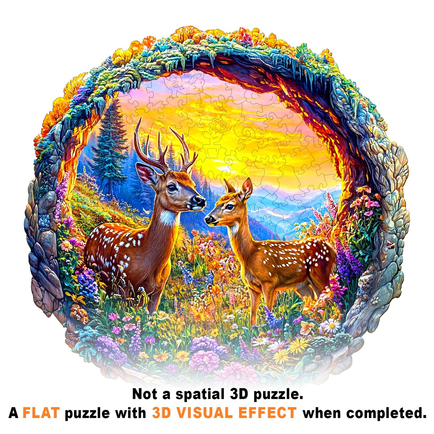 Wooden Puzzles for mature-themeds - 3D Vision Deer Wooden Jigsaw Puzzle - Unique Animal Shaped Wood Puzzles mature-themed - Creative Birthday Gift Family Game (300pcs)