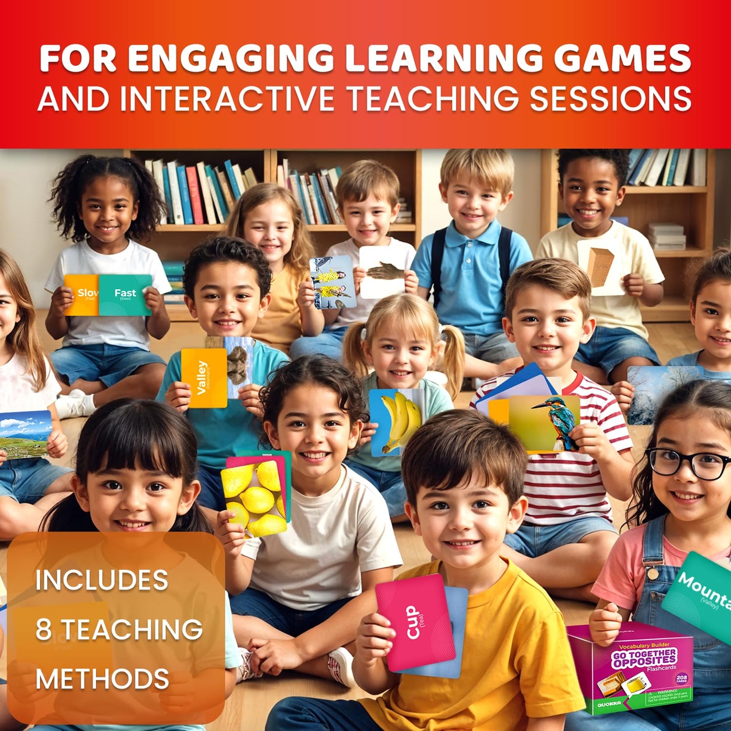 QUOKKA 208 Vocabulary Flash Cards Set - Go Together and Opposites Matching Card Game with Realistic Images for Pre-K and Kinderg