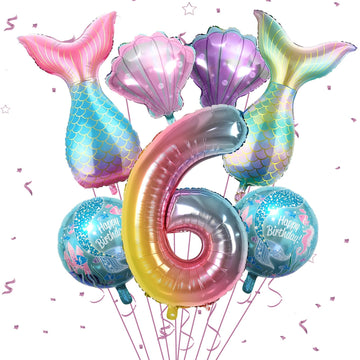 6Th Mermaid Birthday Decorations,Little Mermaid Party Decoration Mermaid Balloons Kit Sea Balloon Mermaid Foil Balloon Mermaid Tail Balloons For Girls Mermaid Party Baby Shower