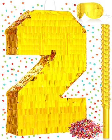 Sratte Number Piñata Birthday Piñata Decorations Gold Foil Piñata With Stick Blindfold Confetti For Boy Girl Birthday Party Decorations Anniversary Celebrations Fiesta Supplies(Number 8)