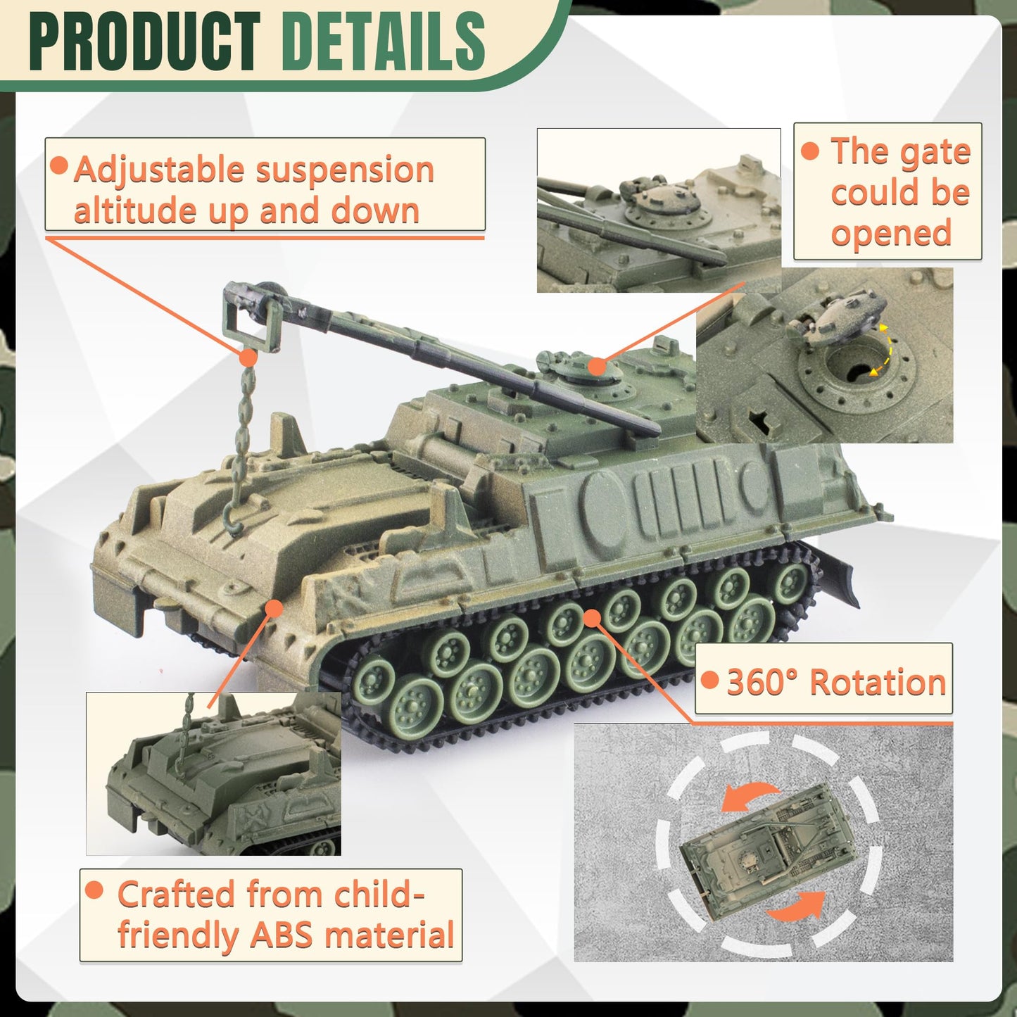 Maozyhomie Army Tank And Army Men Toys Playset, 2Pc 1:72 Us Tank-4 Models & 10Pc Toy Soldiers, Olive Drab Green Ww2 Military Veh