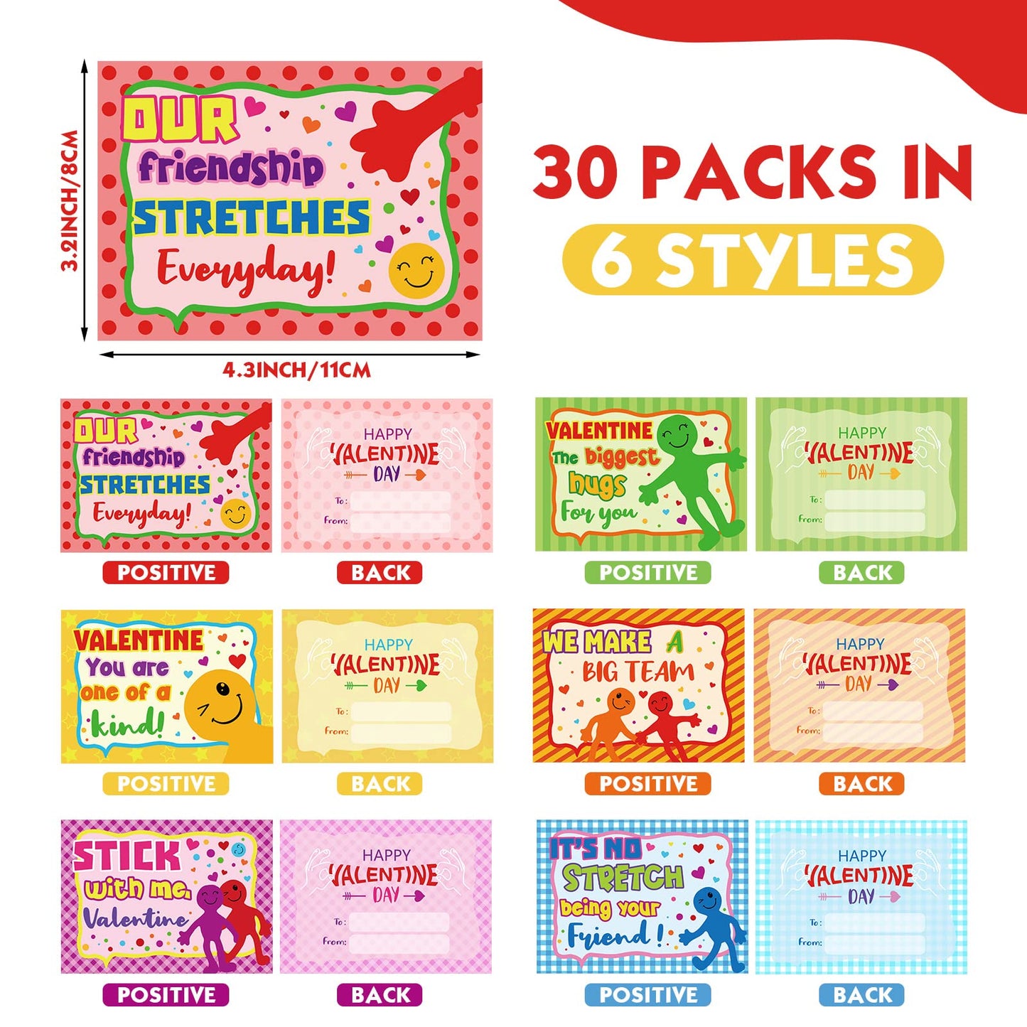 Tatuo 30 Pack Valentine Day Cards and Bendable Figures Set Valentines Greeting Cards Gifts for Prize Exchange Gift Party Favor