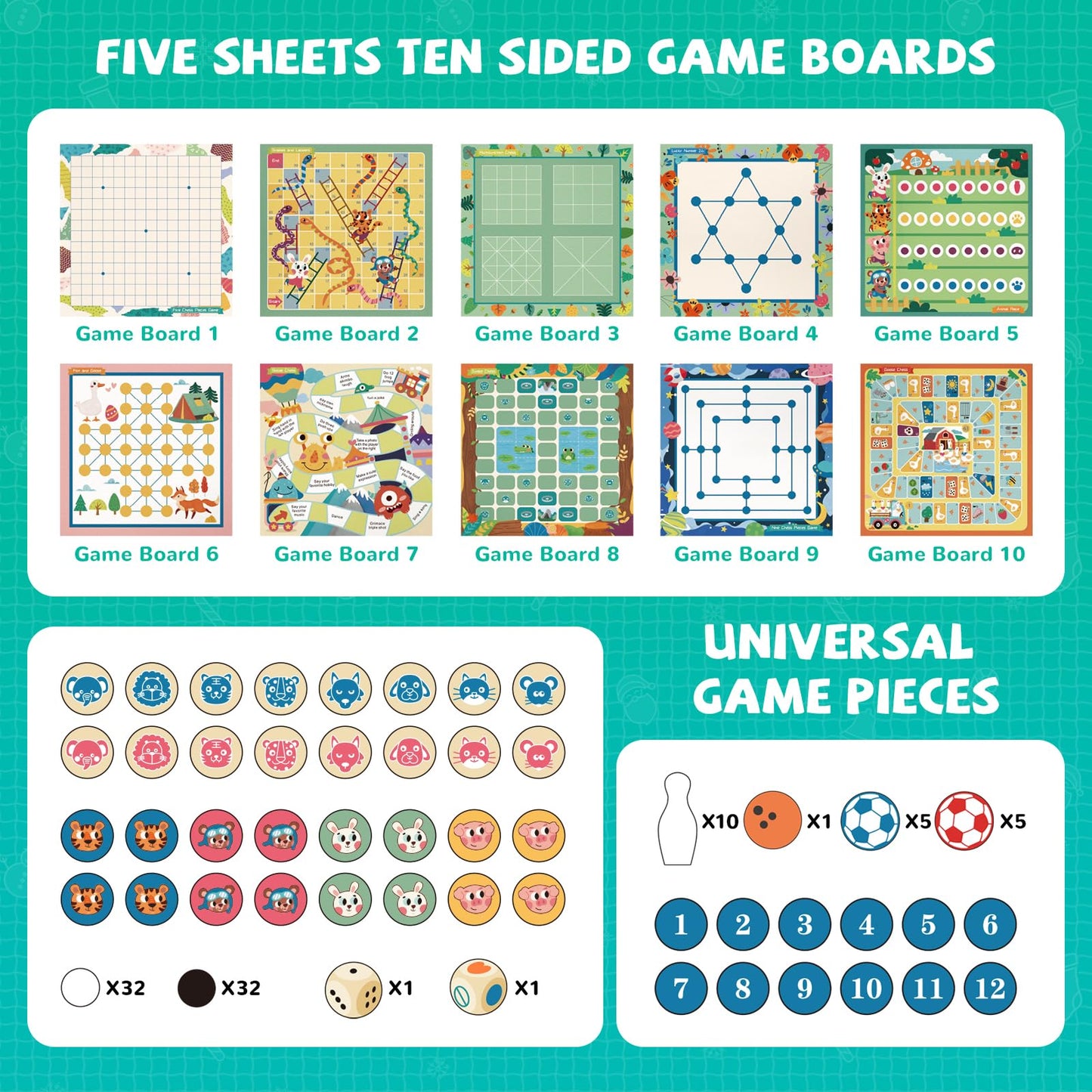 Arcturine 14-In-1 Wooden Board Games Set - Multi-Game Combo With Snakes And Ladders, Sling Puck, Bowling And More - Portable Tra
