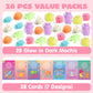 Joyin 28 Pack Gift Cards With Cute Kawaii Mochi Squishy Toy To Squeeze Glow In The Dark Stress Relief Fidget Toy For Kids, Classroom Exchange Prizes Valentine Party Favor