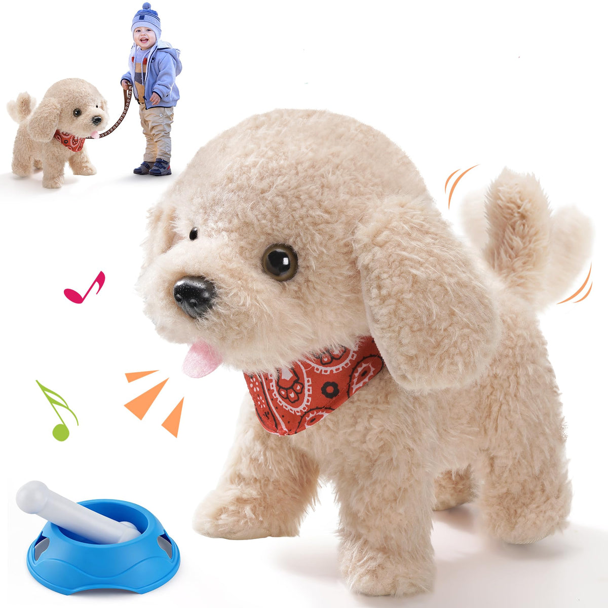 Grasili Plush Walking Dog Toys, Barking Wagging Puppy Toy with Voice Commands, Recording & Music, Interactive Educational Puppy 