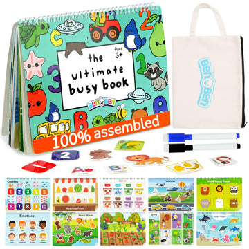 Benben Busy Book For Toddlers, 30 Pages, Pre-Assembled, Preschool Learning Activities, Montessori Toys For Ages 3 And Up, Autism Sensory Toys, Kids Educational Activity Book, Birthday Gift