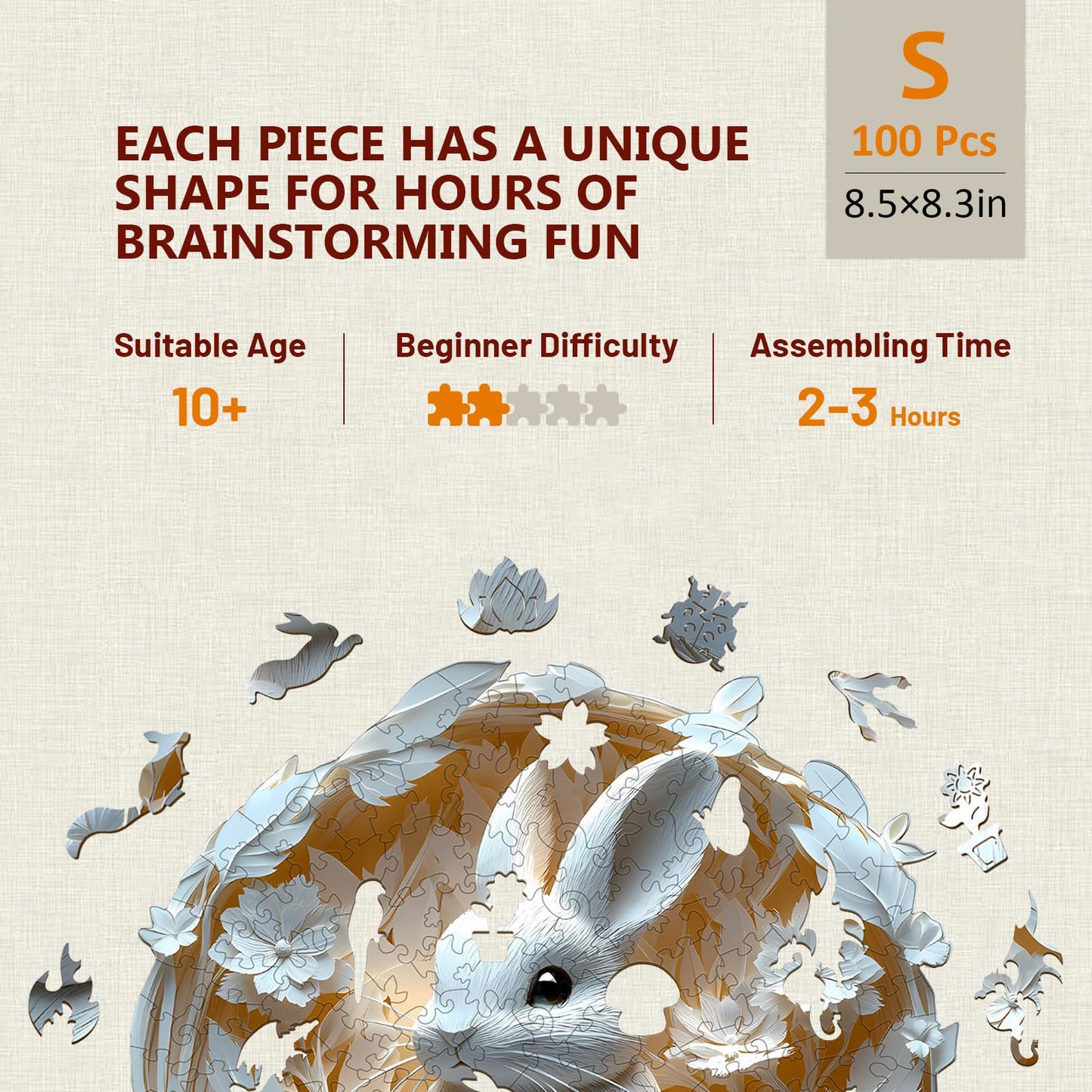 Wooden Puzzles for mature-themeds  Bunny Puzzle  3D Visual Effect Paper Rabbit Puzzle  Wood Puzzles mature-themed  Unique Animal Shape  Birthday Gifts for Friends  Home Decor (S-8.5 * 8.3in-100 pcs)