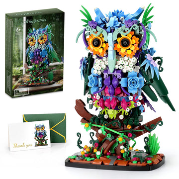 Jojo&Peach Floral Owl Toy Building Sets, Moc Flower & Animal Collectible Table Art, Mother'S Day Birthday Gifts Toys For Adults