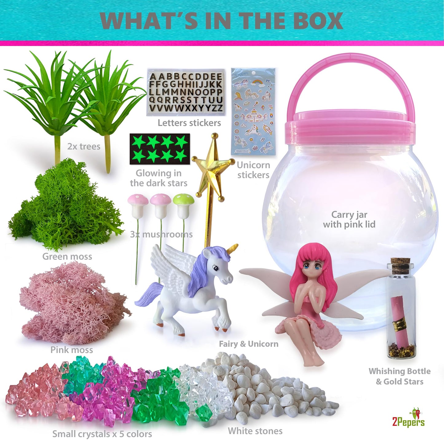 2Pepers Diy Fairy & Unicorn Nightlight Gifts For Girls Age 3 4 5 6 7 8 9 10 Years Old, Terrarium Arts & Crafts For Kids, Birthday Fairy Gift & Unicorn Art Kit