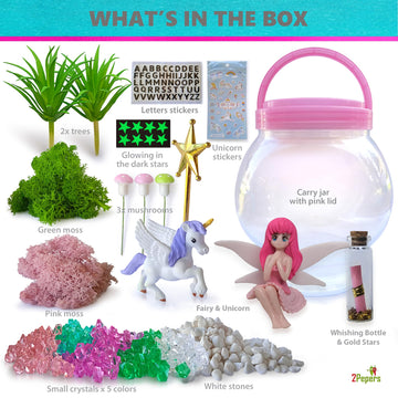 2Pepers Diy Fairy & Unicorn Nightlight Gifts For Girls Age 3 4 5 6 7 8 9 10 Years Old, Terrarium Arts & Crafts For Kids, Birthday Fairy Gift & Unicorn Art Kit