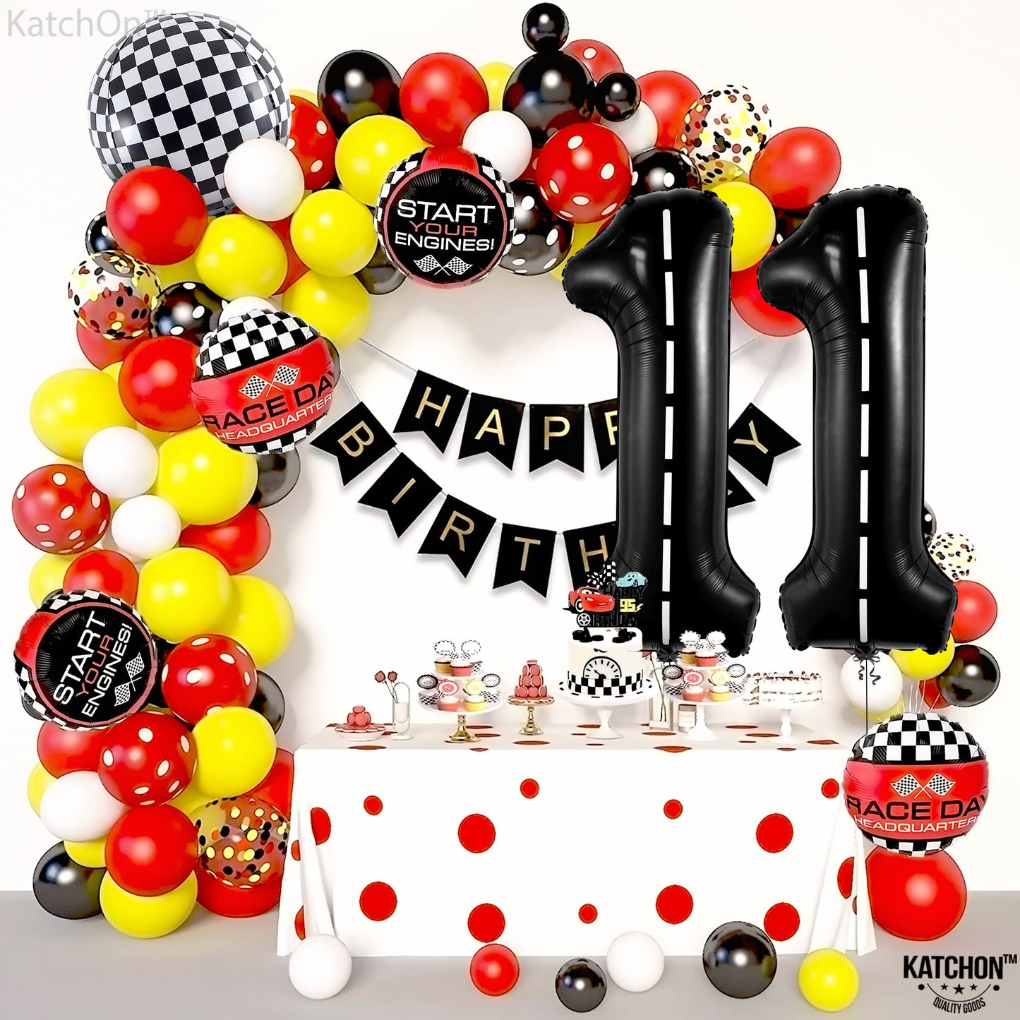 Katchon, Giant Race Car Number 11 Balloon - 40 Inch | Giant Balloon Number 11 Black For Race Car Birthday Party Decorations | 11Th Birthday Decorations Race Car Balloons | 11 Years Old Cars Decoration