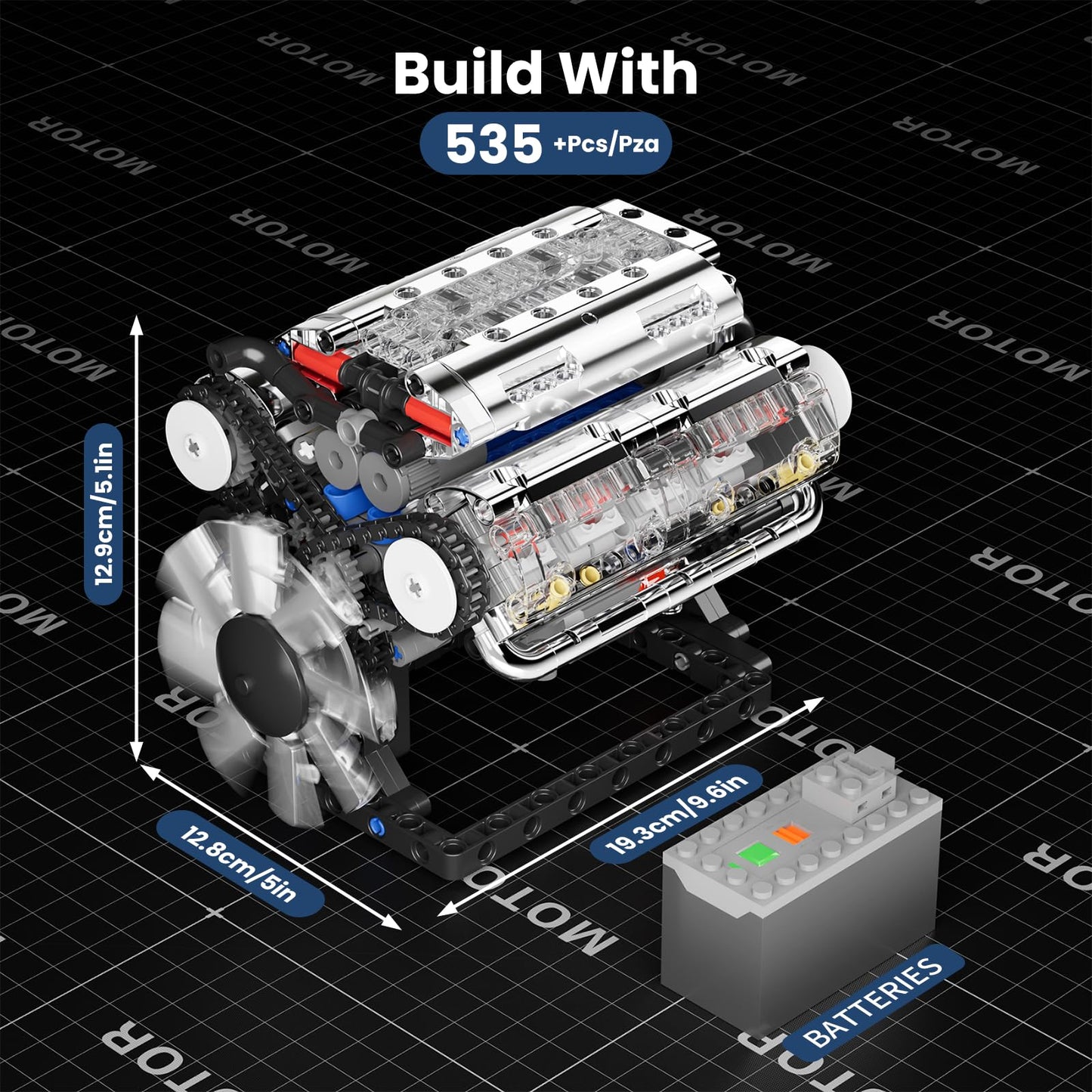 Mould King 10088 V8 Engine Model Kit Build Your Own Stem Mini V8 Model Engine Building Blocks Sets That Works For Adults & Kids Age 14+, 535Pcs