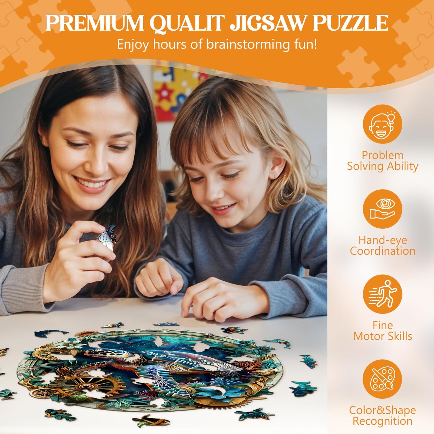 Wooden Puzzles for mature-themeds  Turtle Puzzle-Embossed Turtle Unique Shaped Wood Puzzles mature-themed  Wooden Jigsaw Puzzles for mature-themeds  Christmas Birthday Gifts for Friends Family Game (8.5 * 8.4in 100pcs)