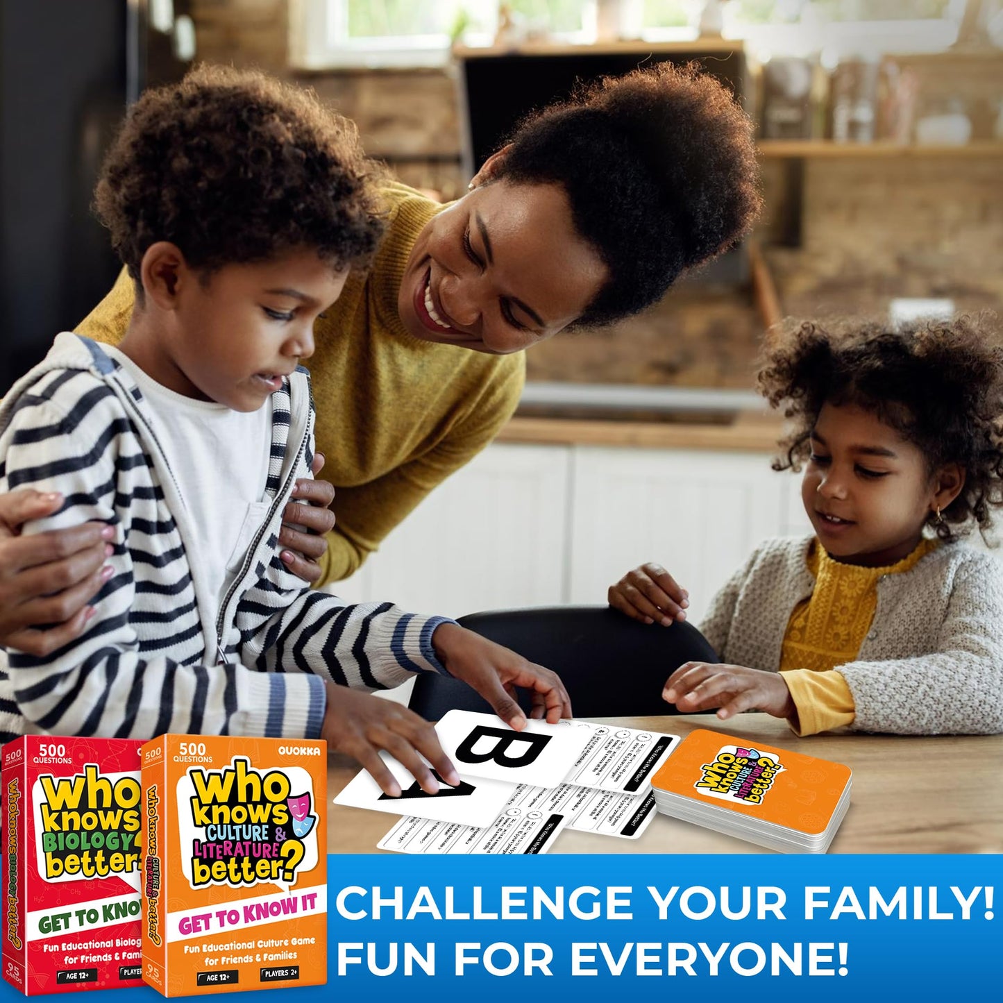 QUOKKA Board Games for Kids 8-12 and Family - Set of 4 Who Knows It Better? - 2000+ Questions Across Biology, Culture, STEM and