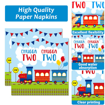 100 Pcs Chugga Chugga Two Two Party Supplies Set Train Plates And Napkins 2Nd Birthday Party Tableware Packs Decorations Transpo