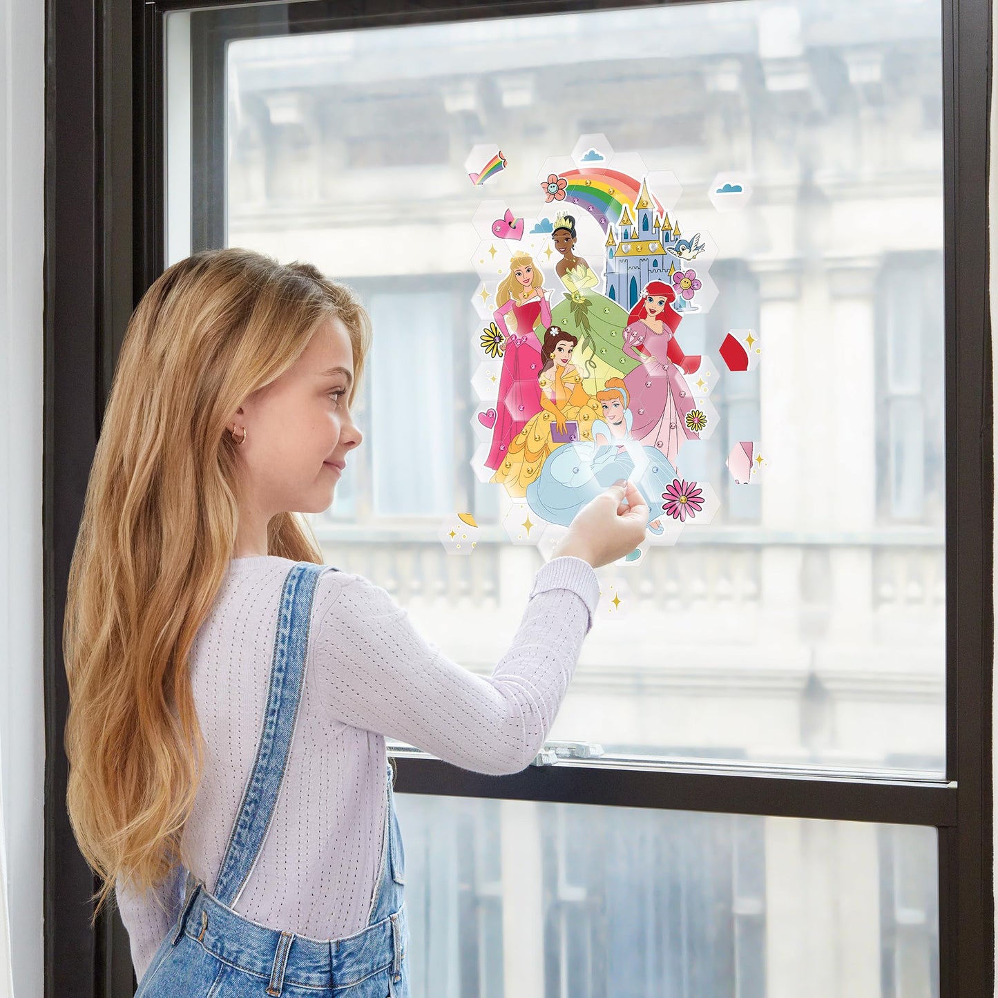 Make It Real Disney: Window Art Mosaic - Disney Princess - 70 pcs, Reusable Puzzle Window Clings, Creates a 9.5 x 16.5 Image, Ki