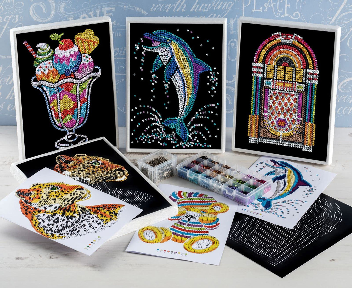 Sequin Art Blue, Dolphin, Sparkling Arts and Crafts Picture Kit; Creative Crafts for Adults and Kids