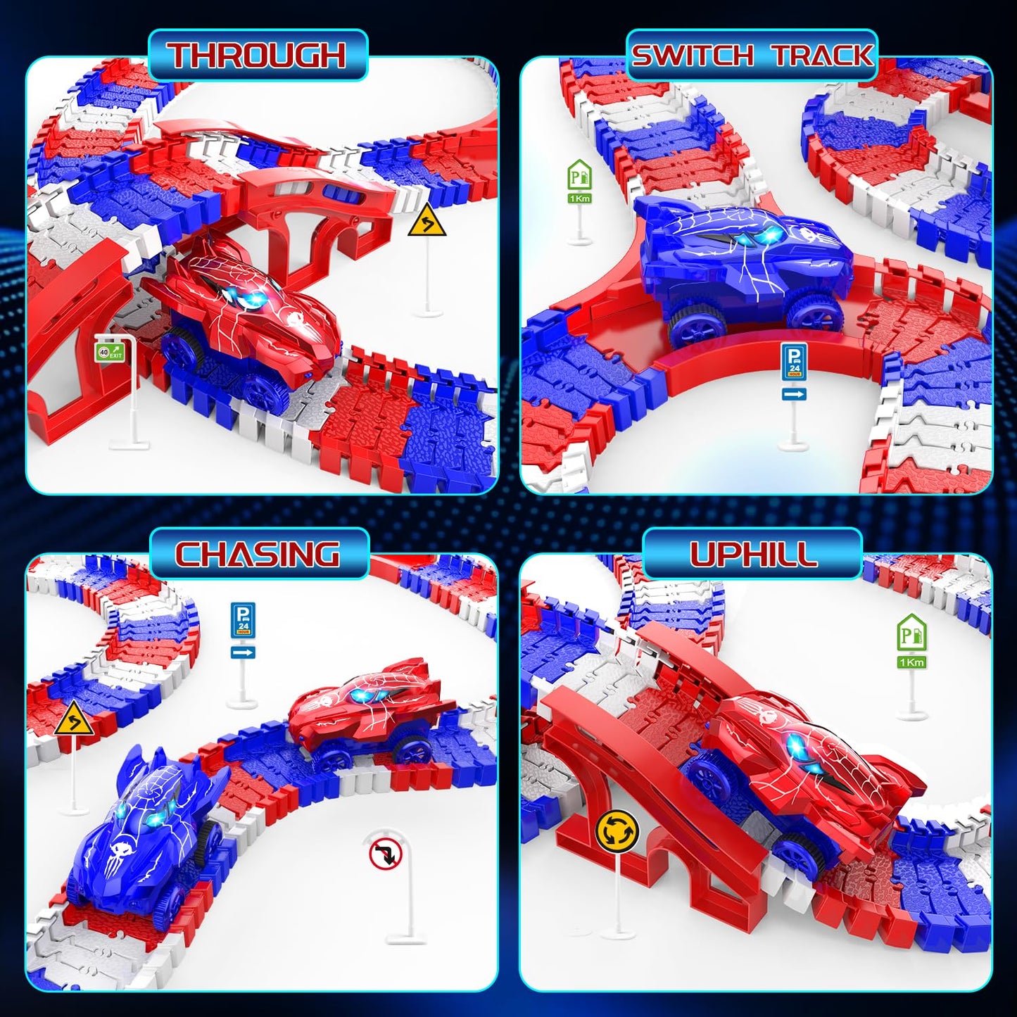 Desuccus Spider Toys Set for Boys 4-6, Flexible Train Tracks & 2 Spider Cars, Ages 3-8, Plastic Birthday Gift