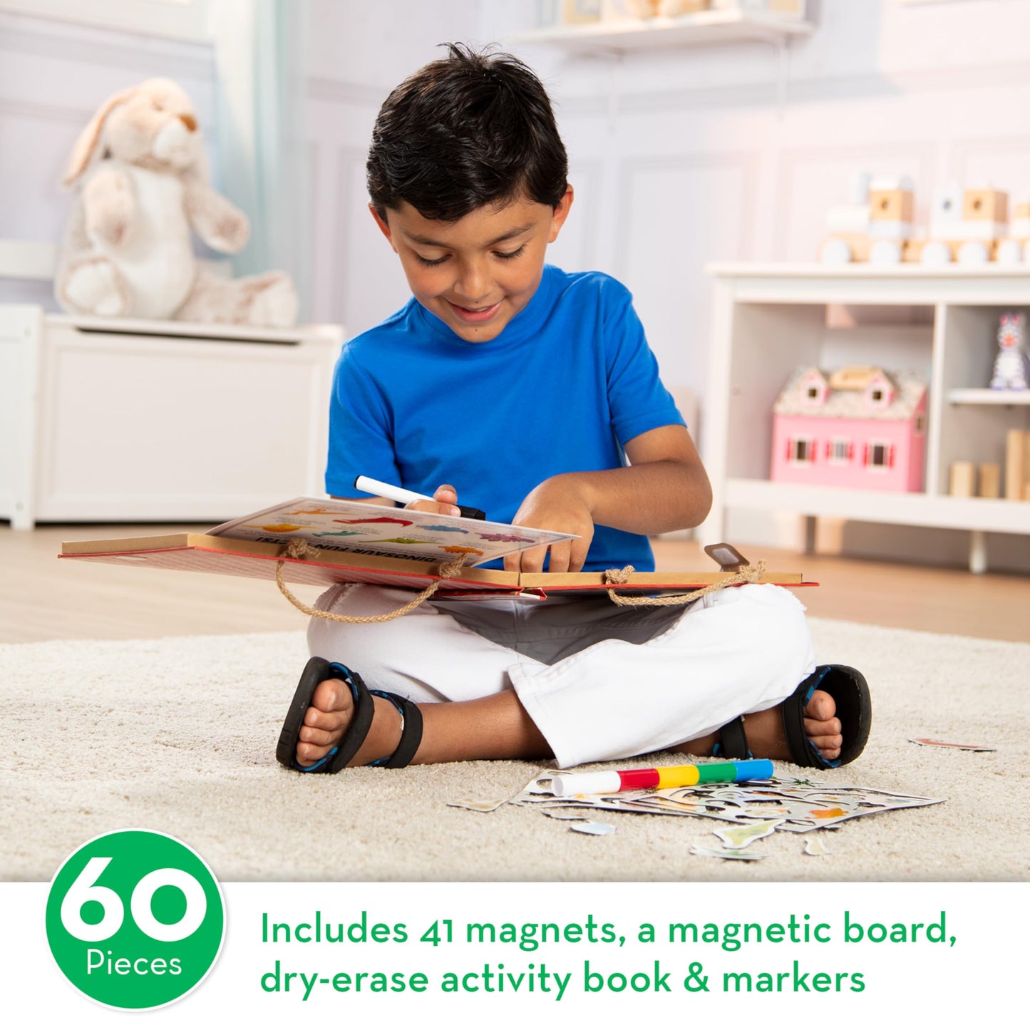 Melissa & Doug Dinosaurs Drawing Activity Set - Reusable Mess-Free Travel Kit with 41 Magnets & 5 Markers, Model 31321