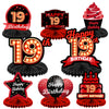 Happy 19Th Birthday Red And Black Table Honeycomb Centerpieces Balloons Theme Decor Table Decorations Table Toppers For Girls Women Princess 19 Years Old Birthday Party Bday Supplies Background Gold