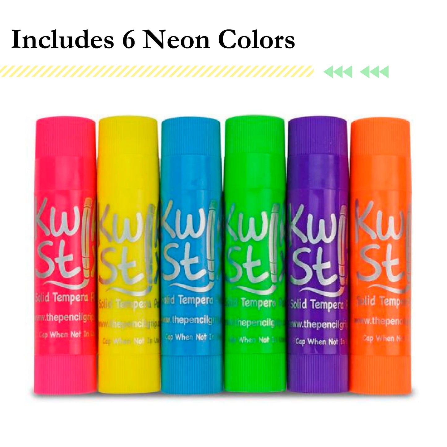 The Pencil Grip Kwik Stix NEON Solid Tempera Paint, Super Quick Drying, 6 Pack (TPG-610),Pink,Yellow,Blue,Green,Purple,Orange