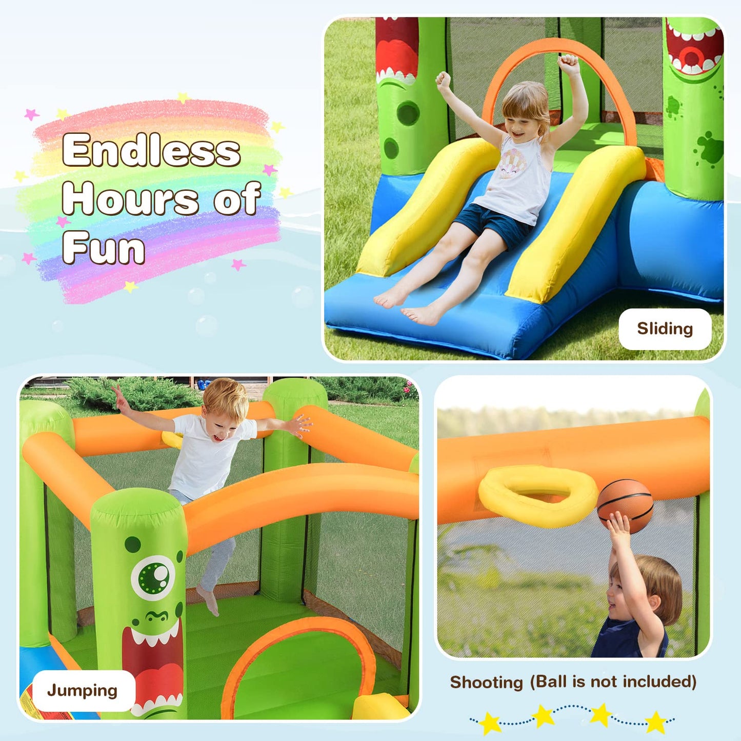 Bountech Inflatable Bounce House, Bouncy House For Kids Indoor Outdoor Party With Jumping Area, Including Oxford Carry Bag, Repair Kit, Small Castle Bounce House For Toddlers Gift
