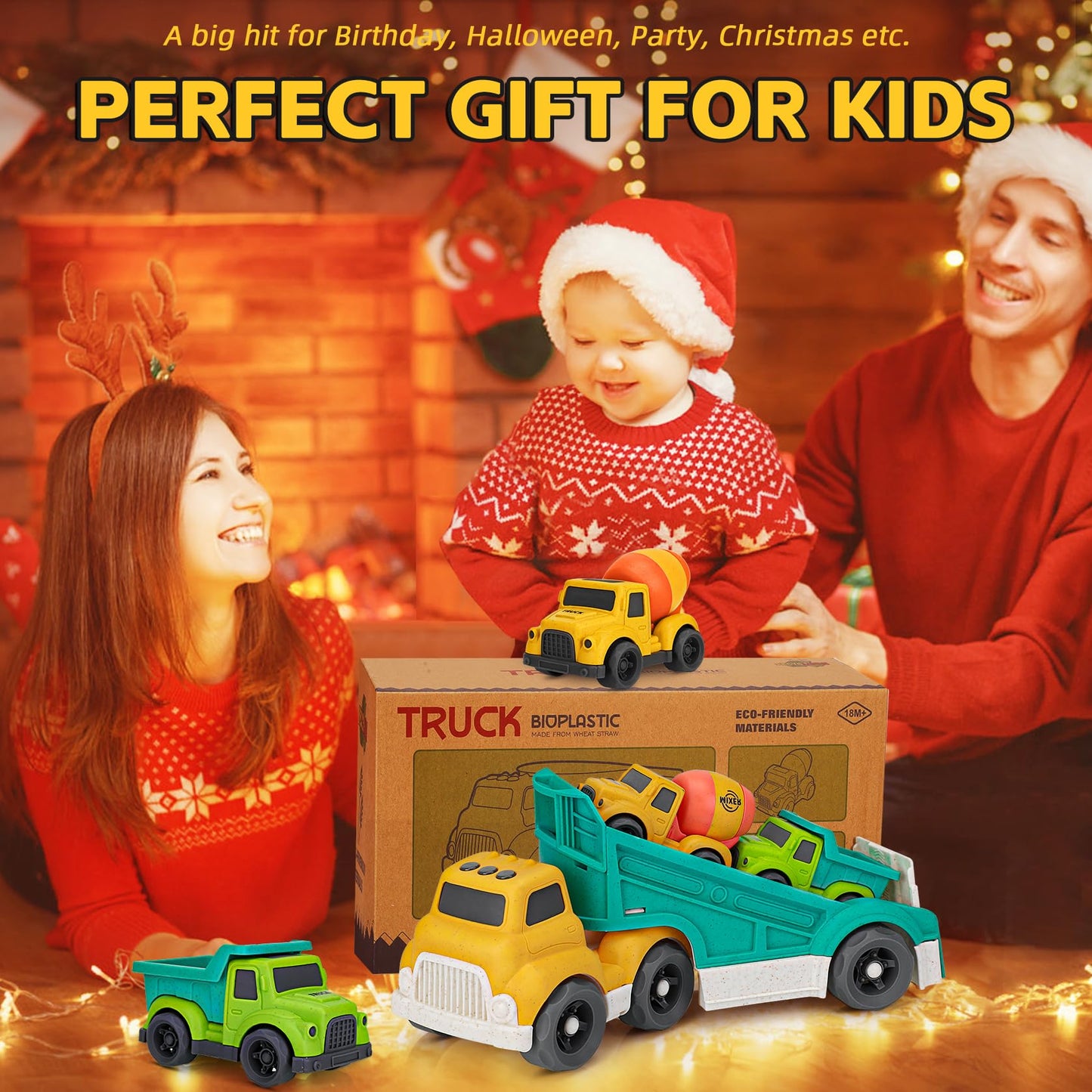Toddler Trucks Toys 2-3, PVC, BPA Free Toy Cars for Toddlers 2-4 with Dump Truck, Mixer Cement, Construction Vehicle Toys Set fo