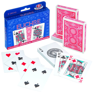 Brybelly Euchre Card Game - 2 Specialty Decks Pre-Stripped To 33 Cards For Classic American Euchre Or 32 Card 6-Player Variant -