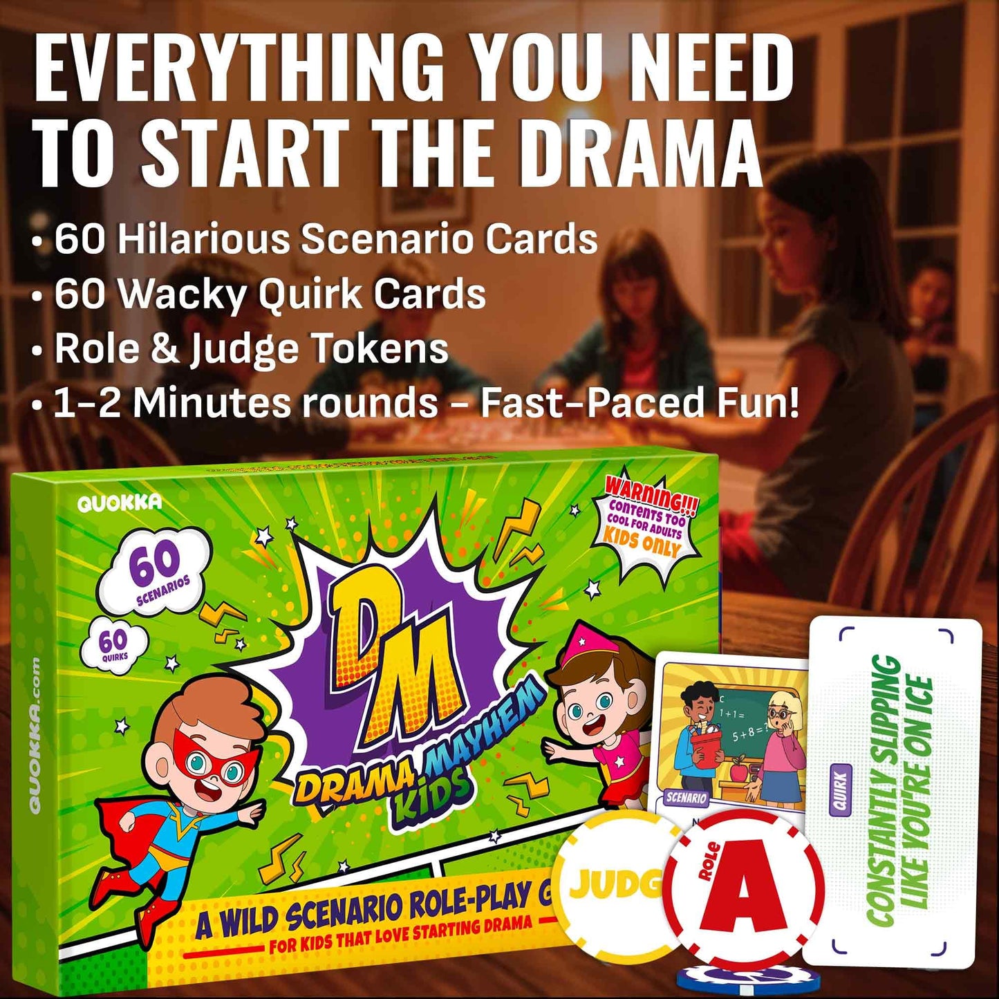 QUOKKA Charades Game for Kids - Acting & Improv Game with 120 Scenario & Quirk Cards - Fun Act It Out Theater Games Night | Dram