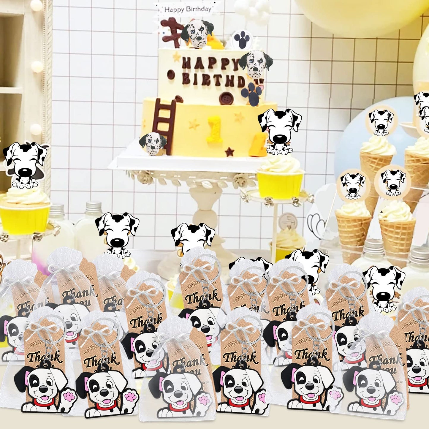 CiciBear 24 Pack Dalmatian Keychains Party Decoration for Guests, Dalmatian Themed Party, Baby Shower, School Party, Kids Birthd