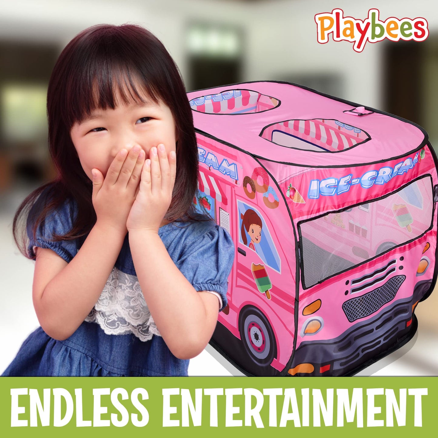 Playbees Musical Ice Cream Truck Pop Up Play Tent With 3 Openings - Tent For Toddlers - Indoor & Outdoor - Pop Up Tents For Kids