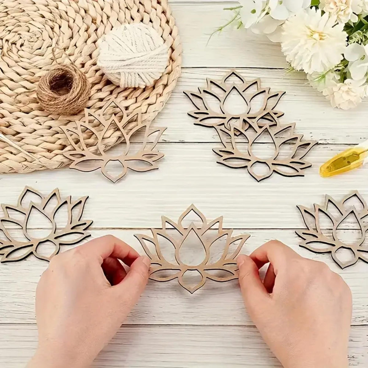 Cliths 10 Pcs Wooden Lotus Cutouts For Diy Craft Painting Hanging Ornaments Diwali Decoration Item For Wedding Birthday Festive 