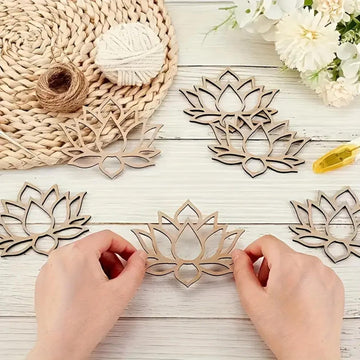 Cliths 10 Pcs Wooden Lotus Cutouts For Diy Craft Painting Hanging Ornaments Diwali Decoration Item For Wedding Birthday Festive 