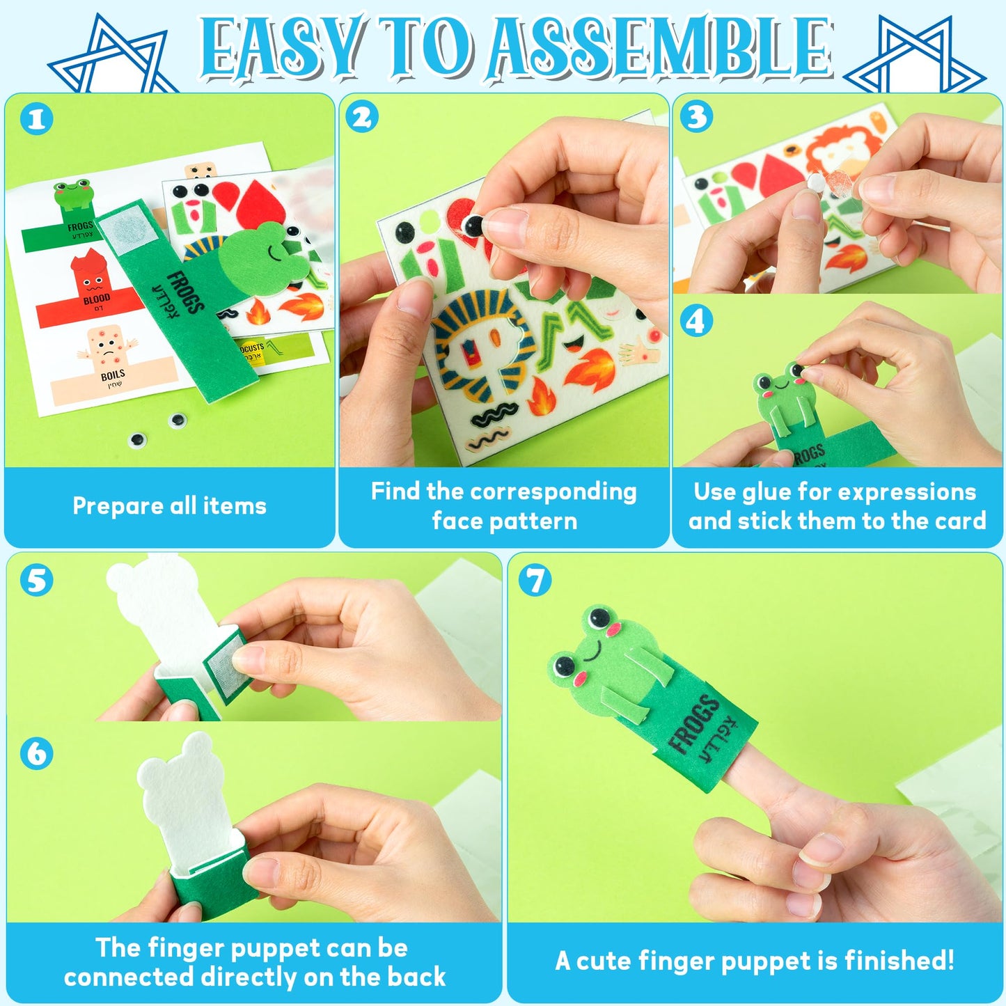 Cocnny Passover Plagues Finger Puppets - 30Pcs Diy Ten Plague Felt Finger Puppet Toy Making Kit, Make Your Own Story Telling Toy