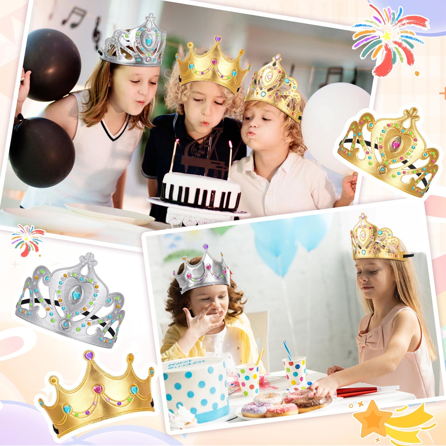 Yaomiao 44 Pcs Foam Crowns for Kids Princess Tiaras Crowns Bulk Diamond Sticker Making Kits for Birthday Party Supplies (Bright
