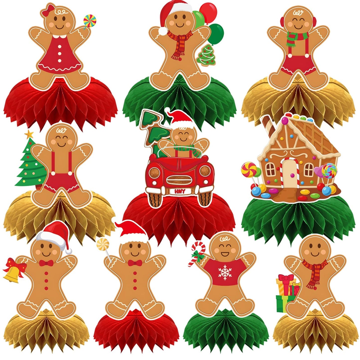 DTOFOOT 10 Pcs Christmas Honeycomb Centerpieces Gingerbread Christmas Table Centerpiece Gingerbread Decorations for Winter Holid