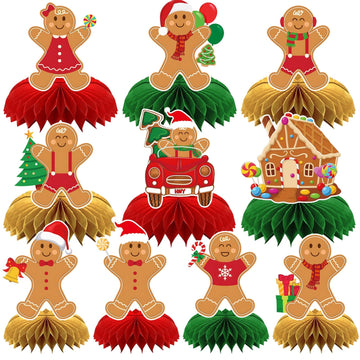 DTOFOOT 10 Pcs Christmas Honeycomb Centerpieces Gingerbread Christmas Table Centerpiece Gingerbread Decorations for Winter Holid