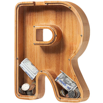 Piggy Bank For Kids Boys Girls, Large Personalized Wooden Letter Piggy Bank With Cut-Out Design, Alphabet Letter Coin Banks, Money Savings Box, Wooden Bank For Kids Creative Gift For Real-Money(R)